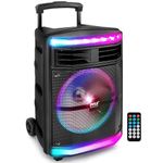 Pyle, Portable PA Speaker, Bluetooth- Loudspeakers, with Rolling Wheels, 600W Rechargeable Battery, Portable Pa System, DJ Speakers, Powerful Loudspeaker with Party Lights, MP3/USB/SD Card Reader