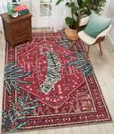 Aldopein Tribal Rugs Summer Tropical 4x6 Area Rugs Wine Red Traditional Boho Vintage Oriental Rug Carpet for Bedroom Kitchen Dining Living Room Indoor Entryway Washable