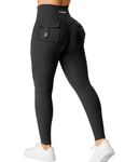 YEOREO Leggings with Pockets for Women Charm Leggings Workout Leggings for Women V Cross Waist Butt Lifting Gym Yoga Leggings Black Large