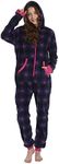 Focupaja Unisex Check Onesie Christmas Zip Up Matching Onesie Hooded Pajamas One Piece Non-Footed Jumpsuit Adult Teenager, B1-blue Rose Red, X-Large