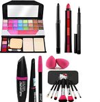 Beggie Face makeup combo (TYA MAKEUP PALETE + 7PC MAKEUPBRUSH SET WITH BOX + 2PUFF +2KAJAL +2EYE LINER + MASCARA+ 5IN 1 RED LIPSTICK) (17 Items in the set)