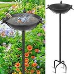 YALINKA 58In Freestanding Birdbaths Bowl Outdoor, Free Standing Garden Bird Bath Feeder Bowl with 3 Bird Statues, Birdbath & Birdfeeder with Metal Stake Garden Yard Lawn Decor (Black)