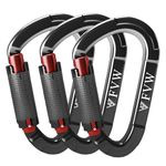 Carabiner Climbing Equipment, Pack of 3 UIAA Certified 25KN Car Locking Climbing Carabiner Clips for Locking Dog Lead and Harness, Camping, Hammocks, Hiking & Utility