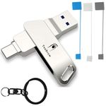 Sturdy USB Flash Drive with Dust Caps and Key Chain. Dual USB-A & USB-C Flash Drive for PC, Mac, & Android. High-Speed USB Thumb Drive Memory Stick for Photos, Videos & More by ToeBrow (128, GB)