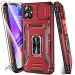 DMDMBATH for Samsung Galaxy A05 Case with Screen Protector+Slide Camera Cover Samsung A05 Case with Magnetic Kickstand Ring, Military Grade Shockproof Protective Case for Galaxy A05 (Red)