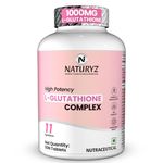 NATURYZ High Potency L-Glutathione 1000mg per serving Glow Supplement for Women & Men | Highest 11 Nutrients | Skin Peptide Complex for Depigmentation | Antioxidant Blend | Glutathione Builder for Radiant & Brightening Skin - 50 Tablets