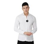 Lyrin Voza Men's Shirt Sugarcane Popcorn Texture Cuban Collar Shirt Full Sleeve Summer Casual Beach Stylish Fancy Shirt for Men - Colour White, Size XXL