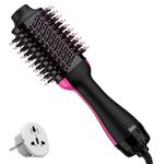 Dual Voltage Hair Dryer Brush with European Plug, Blow Dryer Brush for European Travel, 110V-120V/220V-240V Hot Air Brush and Styler Volumizer with Negative Ion Anti-frizz