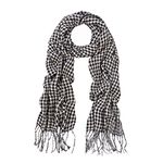 Classic Premium Houndstooth Oblong Fringe Scarf, Beige