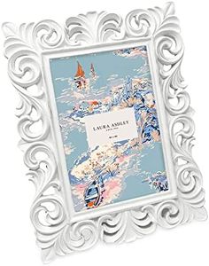 Laura Ashley 4x6 White Vintage Inspired Resin Scroll Design Picture Frame with Thin Border, Horizontal & Vertical for Tabletop and Wall Display, Home Décor (4x6, White)