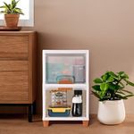 Kuber Industries 2 Unit Modular Cabinet Storage Organizer | Foldable Kids Wardrobe for Cloth | Space-Saving Snacks Closet/Toy Cupboard & Plastic Almirah for Cloth | Transparent