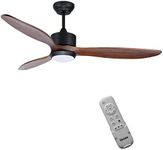 Ovlaim 52 Inch Modern Ceiling Fan with LED Light & Remote Control, 3 Wood Blades 6 Speed, IP44, Quiet DC Motor for Living Room, Bedroom, Outdoor - Brown