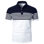 LUJENGEFA Men's Striped Golf Polo Shirt Short Sleeve Cotton T-Shirt Short Sleeve Blue+White Medium