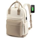 LOVEVOOK Laptop Backpack Womens, 15.6 Inch School Bags for Women Waterproof Computer Rucksack with USB Port for Travel Business College Work, Khaki Beige