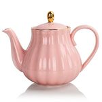 Sweejar Royal Teapot, Ceramic Tea Pot with Removable Stainless Steel Infuser, Blooming & Loose Leaf Teapot - 28 Ounce (Pink New)