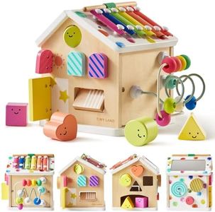 Tiny Land 9-in-1 Wooden Activity Cube, Montessori Baby Activity Center for 1+ Year Old, Educational Toy for Toddlers, Ideal Gift for Girls and Boys (Rainbow)
