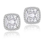 YOMELA Cubic Zirconia Earrings, Stud Earrings for Women Hypoallergenic White Gold Small Dainty Square Halo CZ Birthstone Earrings for Women