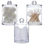 3Pcs Clear Acrylic Makeup Pads Container Organizer,Plastic Cotton Ball and Swab Holder with Lid Bathroom Jar Storage Beauty Makeup Organizer Storage for Cotton Balls,Swabs,Q-Tips,Cotton Pad