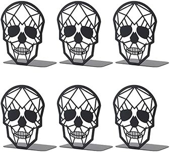 3 Pairs Metal Skull Design Bookend Black Book Ends, Heavy-Duty Bookends for Shelves, Black Skull Book Ends for Heavy Books, Book Shelf Holder Home Office Decorative Desktop Organizer