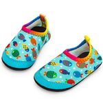 Apolter Baby Boys and Girls Swim Water Shoes Barefoot Aqua Socks Non-Slip for Beach Pool, Fish/Blue, 4-5 Toddler