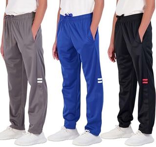Real Essentials 3 Pack: Boys Active Tricot Sweatpants Track Pant Basketball Athletic Fashion Teen Sweat Pants Soccer Casual Girls Lounge Open Bottom Fleece Tiro Activewear Training- Set 10,S (8-10)