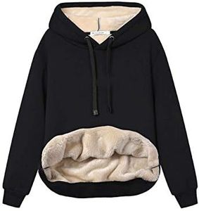 Haellun Womens Casual Winter Warm Fleece Sherpa Lined Pullover Hooded Sweatshirt, Black, Medium