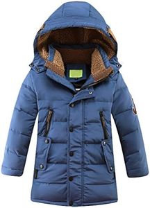 Mallimoda Boys' Hooded Down Coats Winter Warm Jacket Solid Puffer Coat, Style 1 Deep Blue, 11-12 Years