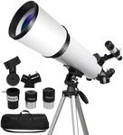 80mm Aperture Refractor Telescope for Adults Astronomy Beginners - 600mm Professional Focal Length Telescope with Adjustable Tripod (122cm), Phone Adapter & Carry Bag - 180X High Power Stargazing