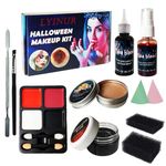 LYINUR Halloween Special Effects Make Up Kit, SFX Makeup Kit, Zombie and Vampire Makeup Set, Fake Blood Scar Wax Face Paint Blood Spray Scraper Makeup Sponges for Halloween Cosplay Make Up