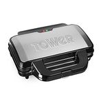 Tower T27013 Deep Fill Sanwich Maker with Extra Deep and Easy to Clean Non-Stick Ceramic Plates, Automatic Temperature Control, 900W, Silver and Black