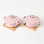 HAWOK Enameled Cast Iron Mini Dutch Oven,Dia5.51inch,23oz, Set of 2 Pink