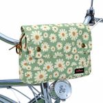 TOURBON Bike Bag Waxed Canvas Bicycle Handlebar Bag Zipper Closure Pouch Crossbar Front Frame Basket Cycling Saddebag Under Seat Strap-on Rear Rack Pannier (Light Green with Flower)