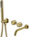 Bathroom Bath Tap with Shower Handheld Mixer Shower Spout,Wall Mounted Bathtub Faucet 2 Functions Mixing Brass Valve Tub Tap,Brushed Gold