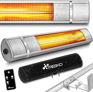 TRESKO Radiateur infrarouge extérieur 2000W | Chauffage radiant terrasse | murale | inclination | télecommande | 3 niveaux | intérieur et extérieur (Argent)