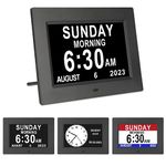 TSITSC 7 Inch Digital Day of The Week Clock Extra Large Non-Abbreviated Dementia Day and Date Time Clocks for Seniors Elderly Impaired Vision Memory Loss 12 Alarm Reminders + Auto-Dimming