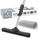 MR.SIGA Pet Hair Removal Rubber Broom with Built in Squeegee, 3 in 1 Floor Brush for Carpet, 61 inch Adjustable Handle, includes 1 Microfiber Cloth for Floor Dusting