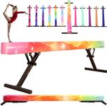 defulion 8 Ft Gymnastic Balance Beam with Adjustable Height From7 inch to 22 inch for Kids Children Home Practice, Adjustable Balance Beam with Leg, High and Low Floor Gymnatic Training Beam