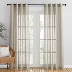 PONY DANCE Sheer Curtains for Bedroom - Faux Linen Look Sheer Net Curtain Panel Thick Eyelet Top Window Treatment Privacy Protected Bedroom Decor, 1 Pair, W 52 inch x D 84 inch, Taupe