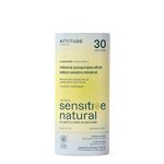 ATTITUDE Mineral Sunscreen Stick for Sensitive Skin, SPF 30, EWG Verified, Plastic-Free, Broad Spectrum UVA/UVB Protection with Zinc Oxide, Dermatologically Tested, Vegan, Unscented, 60 grams