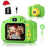 GKTZ Kids Digital Camera, Upgrade Selfie Camera 12MP Toddler Camera Children Video Camcorder, Birthday Gifts for Boys and Girls Age 3 4 5 6 7 8 9 with 32GB SD Card - Green