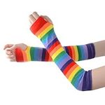 CYNOSURETECH 1 Pair of Colorful Striped Sleeves, Arm Warmers, Fingerless Gloves, Fashionable Rainbow Sleeves for Women, Party Dress Gloves, Carnival Rainbow Costumes