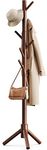 Pipishell Sturdy Wooden Coat Rack Stand, 3 Adjustable Sizes Coat Tree with 8 Hooks, Hallway/Entryway Hat Hanger for Clothes, Accessories, Used in Bedroom, Office, Hallway, Entryway, Bedroom, Brown