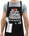 LINEN CLOSET® Adjustable Bbq Aprons for Men Funny Chef Aprons Christmas Grilling Gifts for Dad Son Father Husband with 2 Pockets-Hot Stuff Coming Through Apron