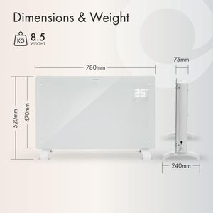 Devola 2000W Smart Glass Panel Heater – Wall Mount or Freestanding