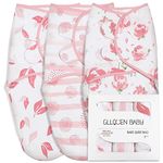 GLLQUEN BABY Organic Girl Swaddle Blankets, Adjustable Infant Swaddle,Newborn Swaddles for 0-3 Months, Ergonomic Baby Sleep Sack,Pink Floral or Dandelions or Leaves,Swaddling Blankets 3 Pack Wrap Set