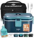 TRAVELISIMO Extra-Large Heated Lunch Box – Holds up to 1.8L 100W Electric Lunch Box, Stainless Steel Heated Lunch Boxes for Adults 3 in 1 for Car, Electric Lunchbox 12V/24V/230V Self Heating Lunchbox