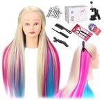 Mannequin Head, TopDirect 29 Inches Long Colorful Hair Cosmetology Mannequin Head Hair Styling Hairdressing Practice Training Doll Heads with Clamp Holder and Tools