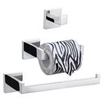 Turs 3-Piece Bathroom Accessory Set SUS 304 Stainless Steel Toilet Paper Holder Towel Bar Robe Hook Wall Mount, Polished Finish, Q7010P