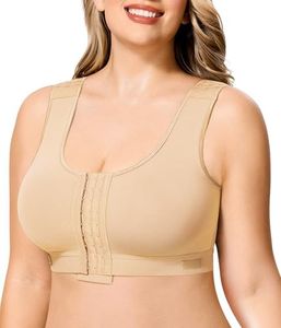 BRABIC Post Surgery Front Closure Bras for Women No Underwire Compression Bra Surgical Mastectomy Everyday Bra （Beige, 3X-Large