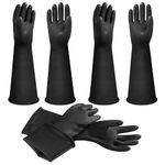 18" Rubber Gloves Heavy Duty Latex Gloves Chemical Resistant Protective Gloves PPE Industrial Safety Work Long Gauntlets Gloves, Waterproof, Resist Strong Acid, Alkali and Oil, Non-Slip (3 Pairs)